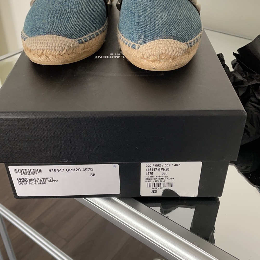 Saint Laurent espadrille denim dirty/mat Napa light blue/Nero in the box - Picture 2 of 11